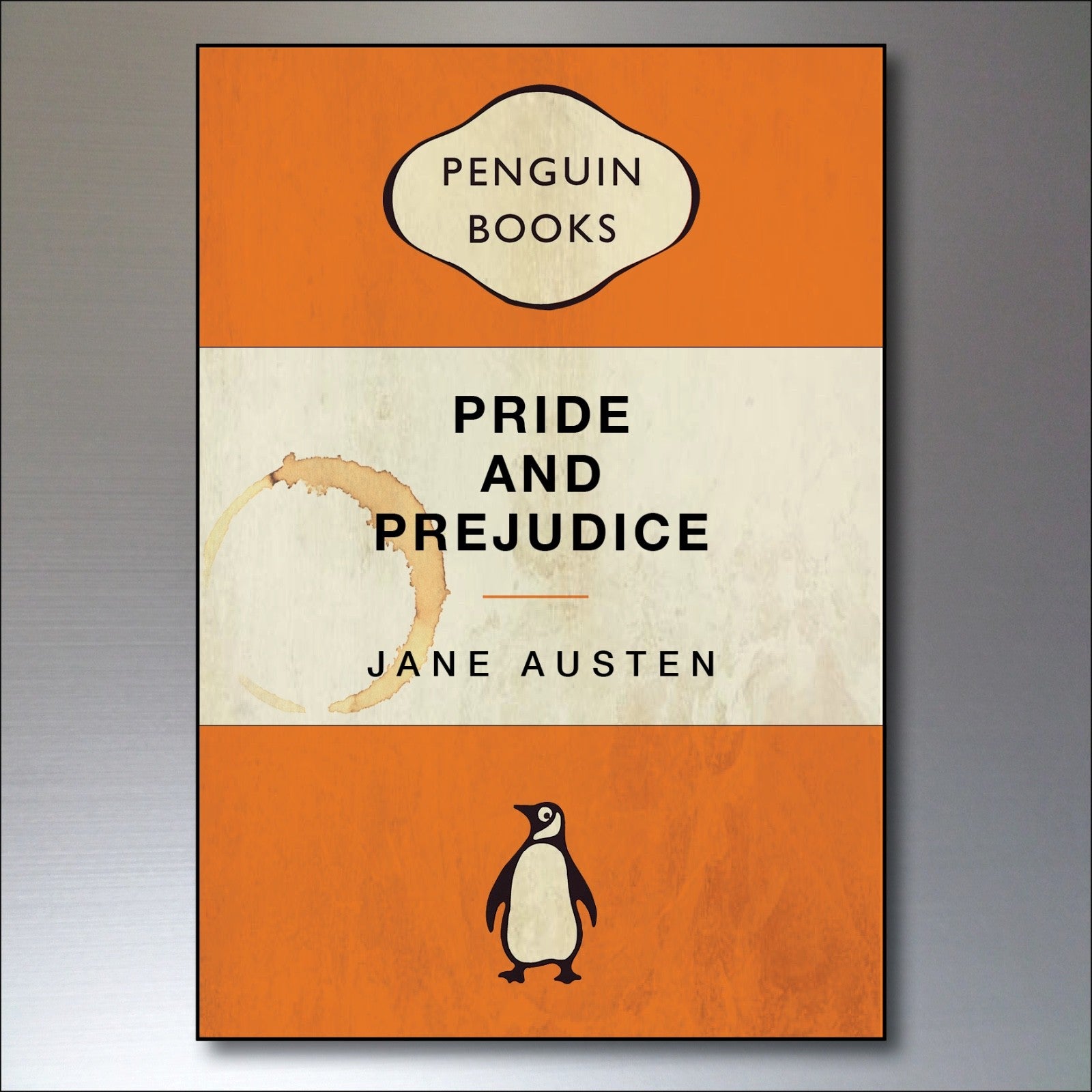 Set of 8 vintage penguin book cover retro fridge magnets featuring classic book illustrations and colorful designs.
