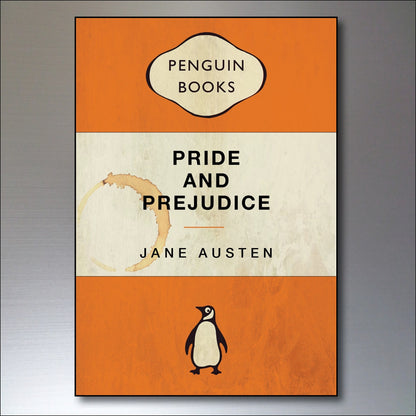 Set of 8 vintage penguin book cover retro fridge magnets featuring classic book illustrations and colorful designs.