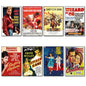 Set of 8 vintage classic film poster fridge magnets, flexible and colorful, featuring iconic movie images and titles.
