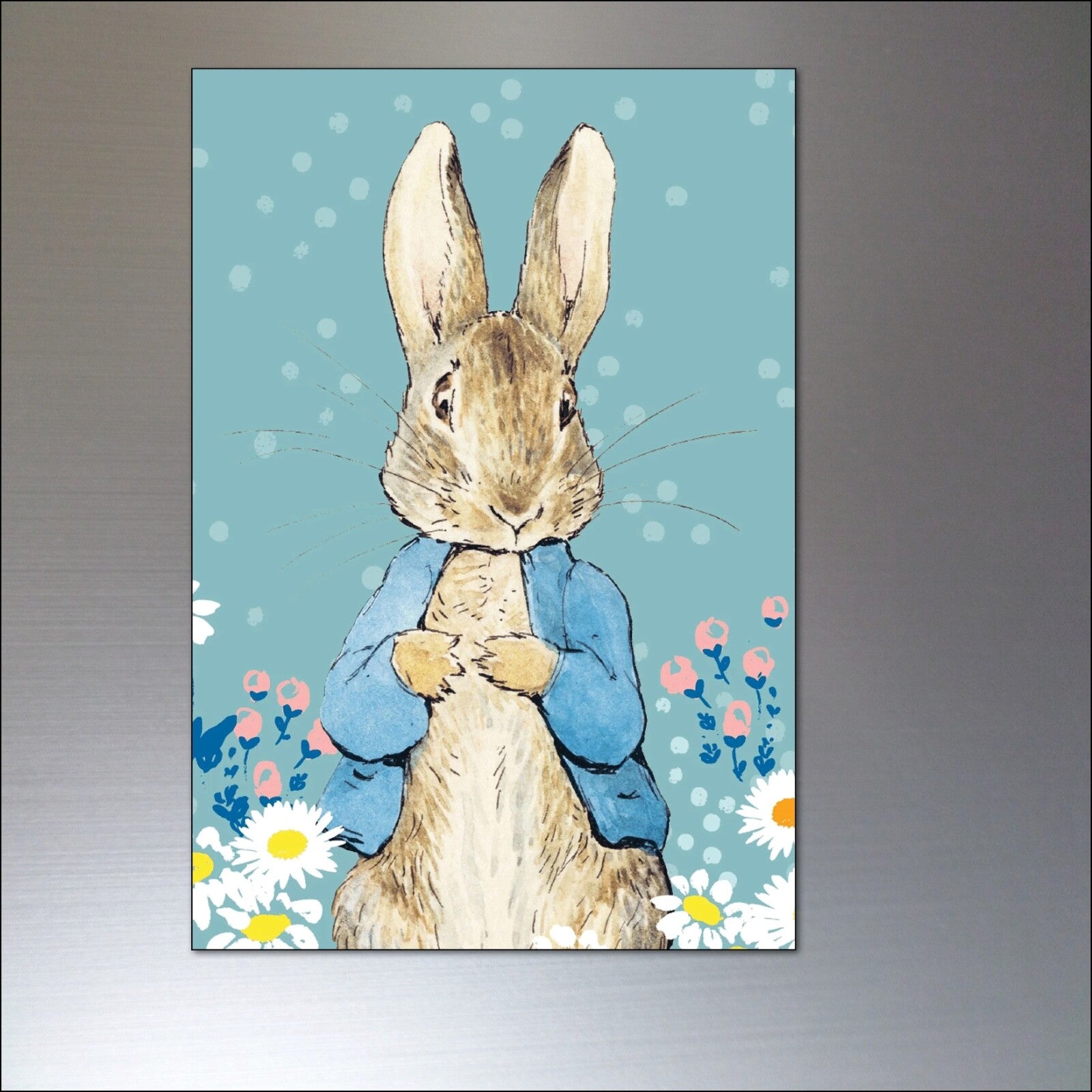 Vintage Peter Rabbit fridge magnets set of 8 featuring Beatrix Potter illustrations, colorful and charming for kitchen decor.