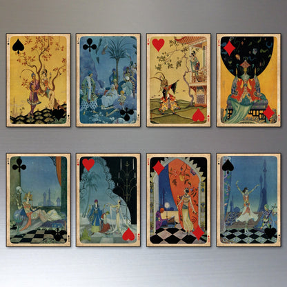 Set of 8 vintage Indian Tarot cards fridge magnets featuring retro tarot illustrations, perfect for decorative refrigerator decor.