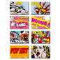 Set of 8 vintage retro pop art fridge magnets featuring Lichtenstein-inspired designs, colorful and artistic refrigerator decor.
