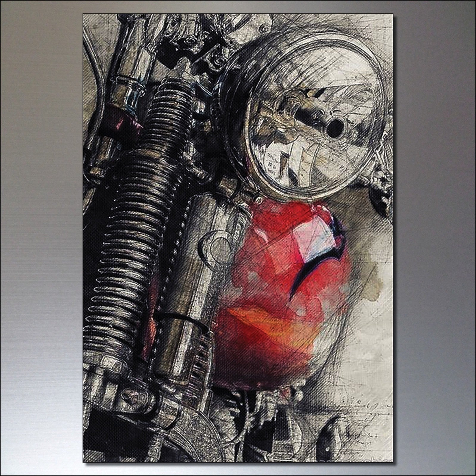 Set of 8 vintage motorbike sketch fridge magnets, decorative motorbike illustrations for refrigerator decor.