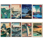 Set of vintage Japanese ukiyo-e art wood block fridge magnets featuring traditional Japanese design and vibrant colors.