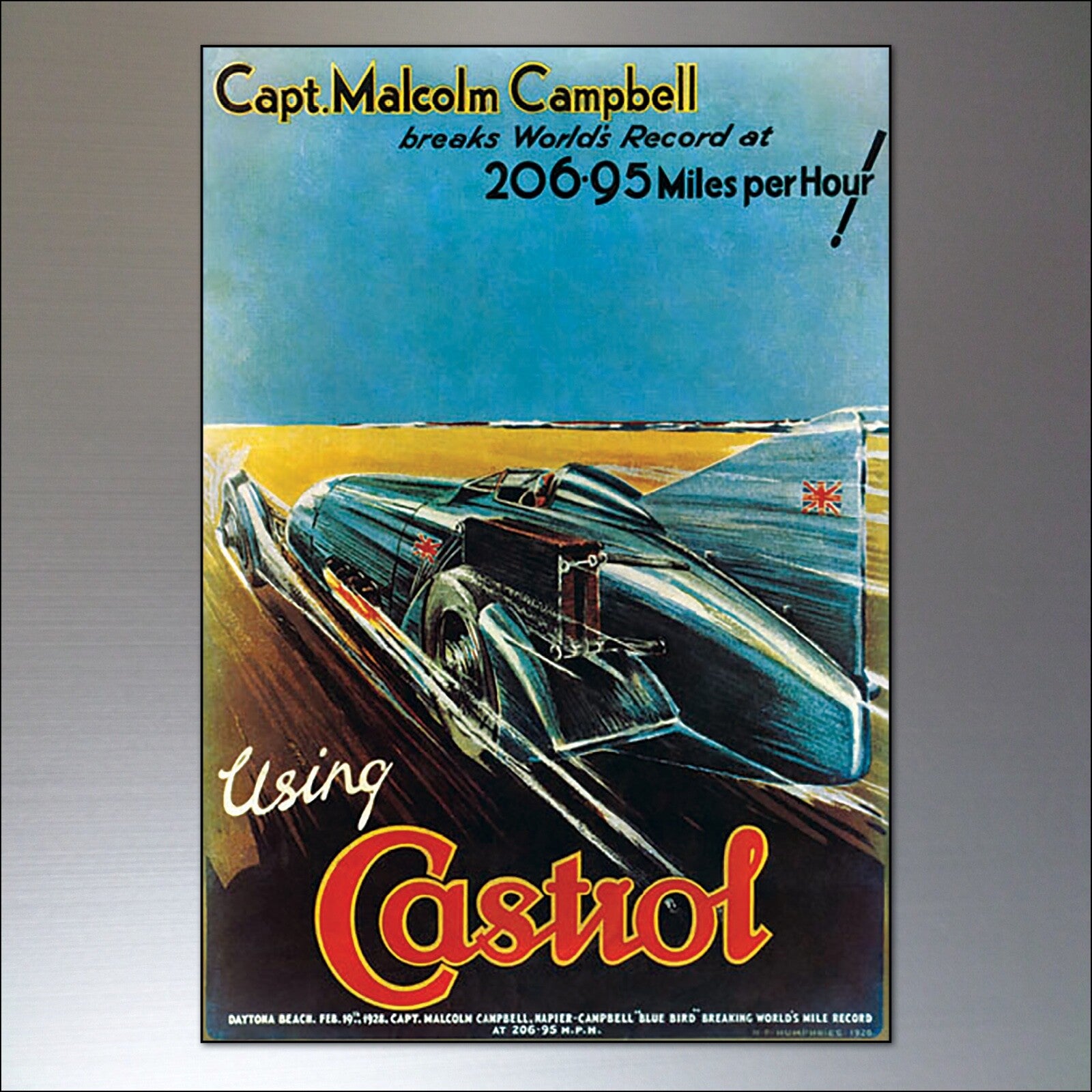 Set of 8 vintage auto motor adverts fridge magnets featuring classic car designs and retro automotive artwork.