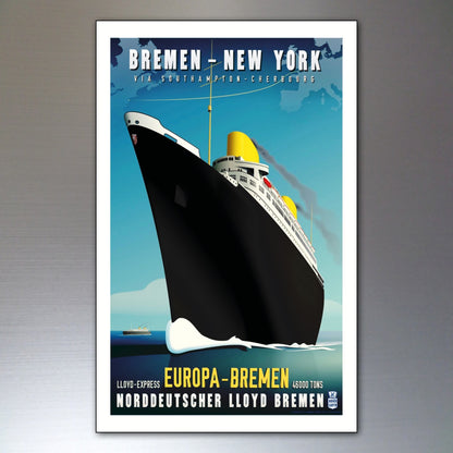 Set of 8 classic Atlantic liner shipping advertising fridge magnets featuring vintage maritime designs and logos.