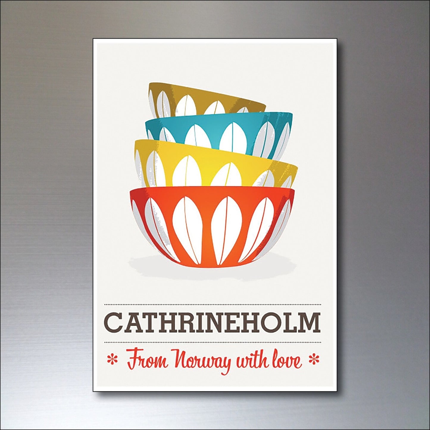 Set of Catherineholm vintage kitchen fridge magnets featuring colorful retro art reproductions, perfect for retro home decor.