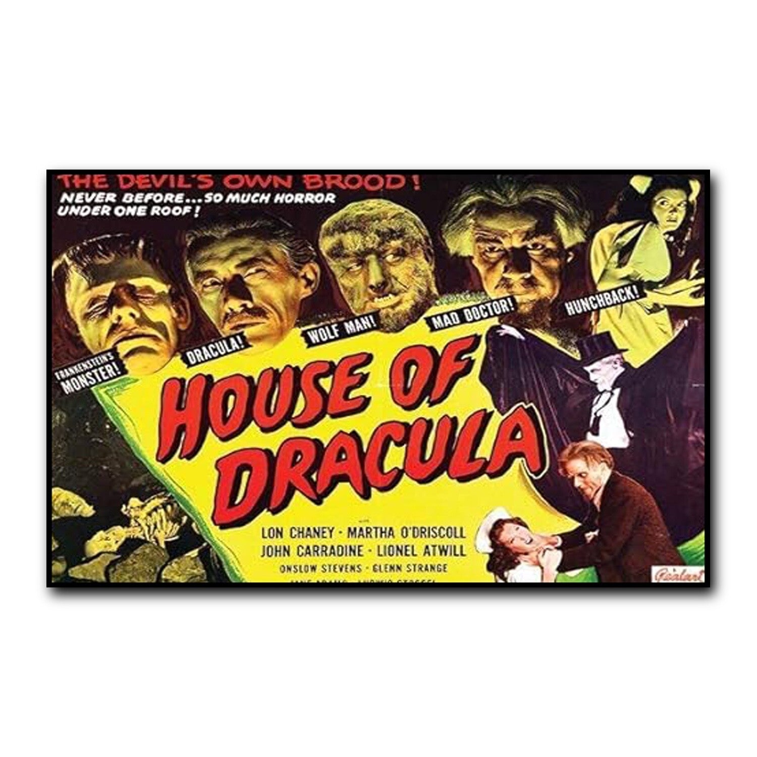 Set of 8 vintage Hammer Horror movie poster fridge magnets featuring classic horror film artwork and iconic characters.