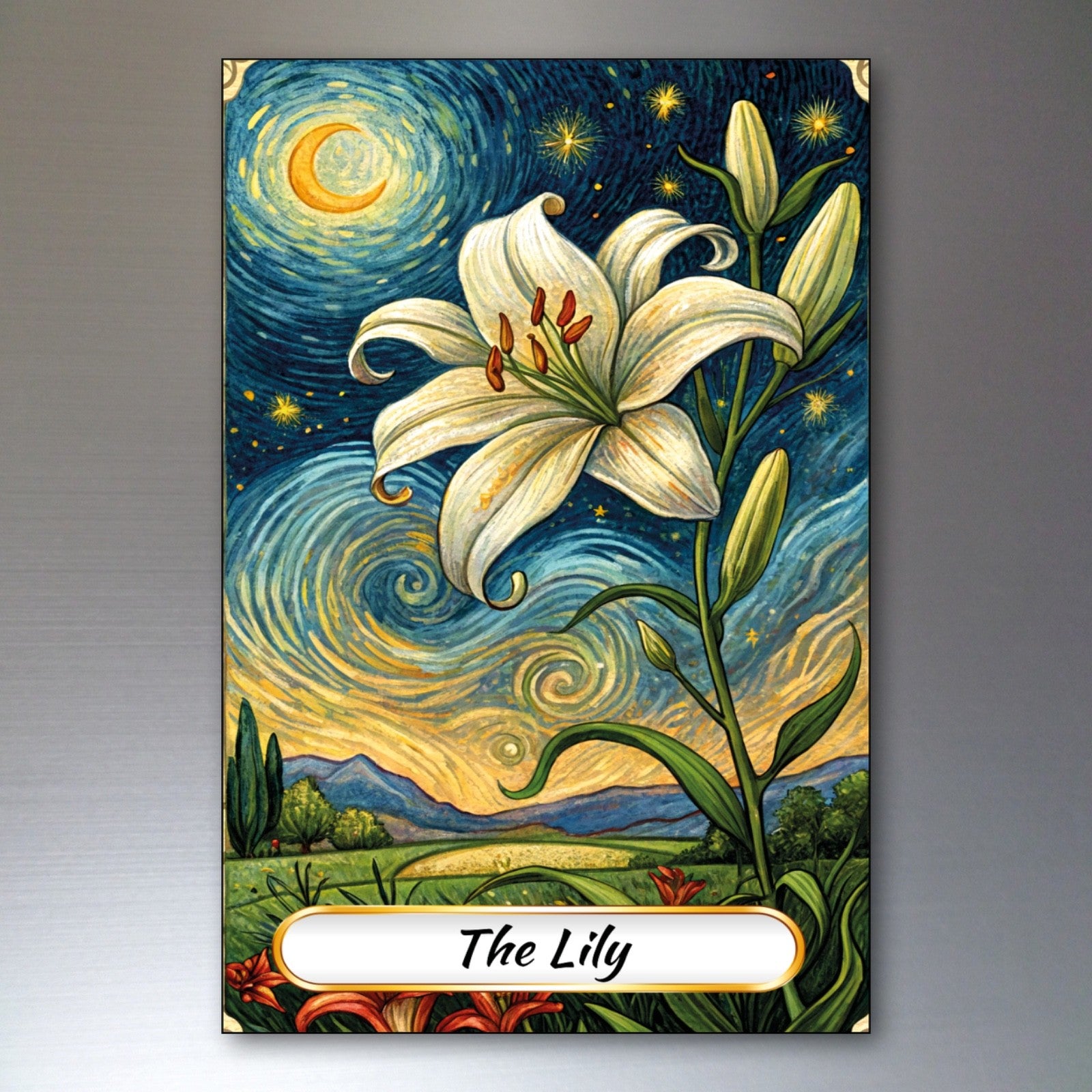 Set of 8 Van Gogh style Tarot card fridge magnets featuring colorful painted designs, ideal for decorating your fridge.