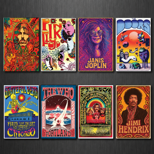 Vintage 1960s & 70s Music Poster Fridge Magnets | Set of 8 | Rock Music Gift | No.5