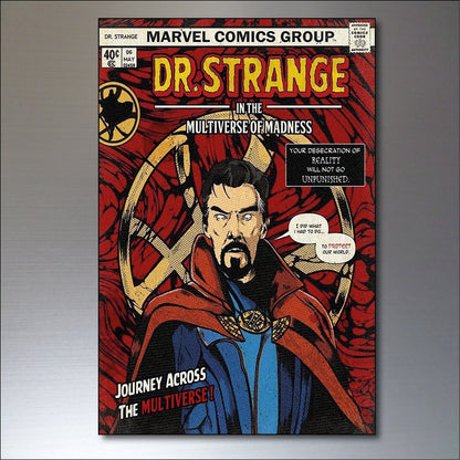 Set of six vintage superhero and villain fridge magnets from Super Hero brand, featuring colorful comic-style character designs.