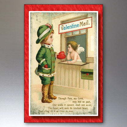 Set of 8 vintage Valentine's fridge magnets featuring classic Valentine's cards by Bubbadoodoo, displayed on a fridge.