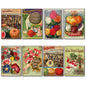 Set of 8 vintage botanical seed packet fridge magnets by bvdb, featuring detailed horticultural seed packet designs.