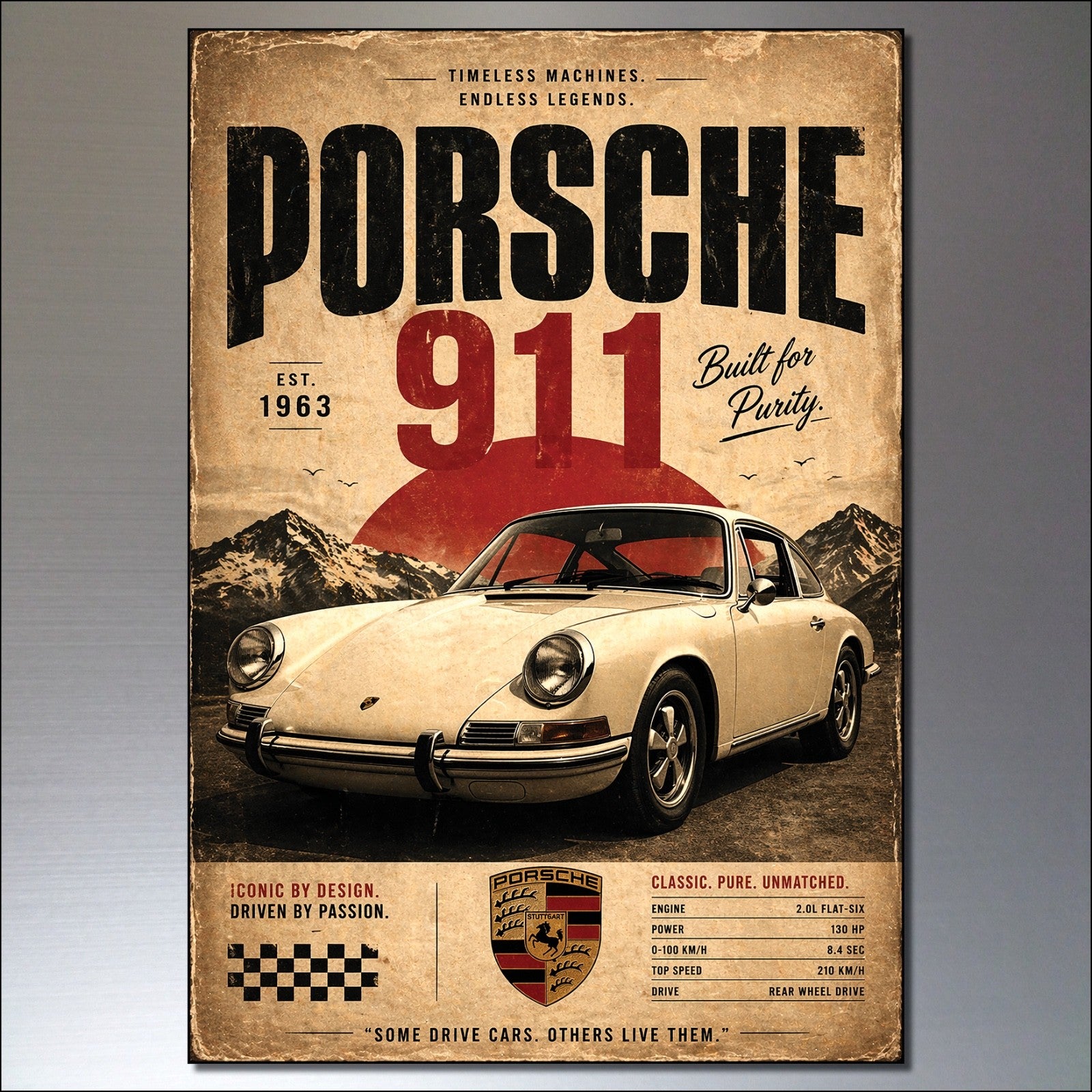 Set of 8 vintage classic car poster fridge magnets by Cars, featuring retro automotive designs for motor enthusiasts.