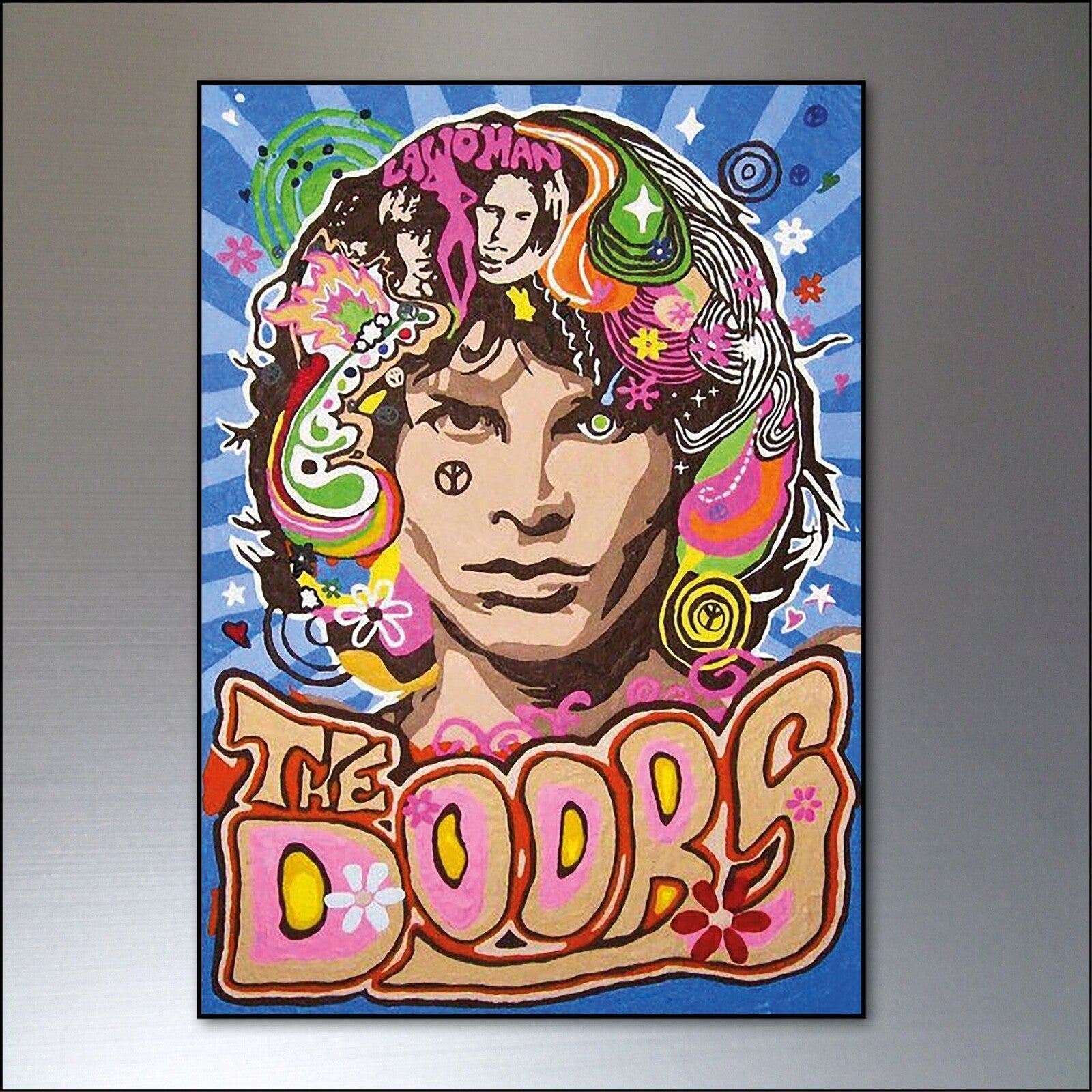 Set of 8 vintage 1960s and 70s psychedelic music posters fridge magnets featuring colorful, retro designs and bold graphic styles.