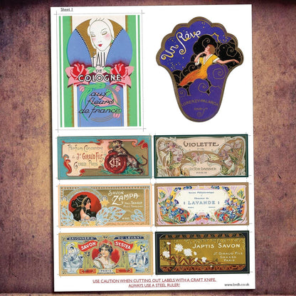 Vintage perfume bottle and toiletries label stickers, matte finish, retro DIY arts crafts stickers for decorating bottles and toiletries.