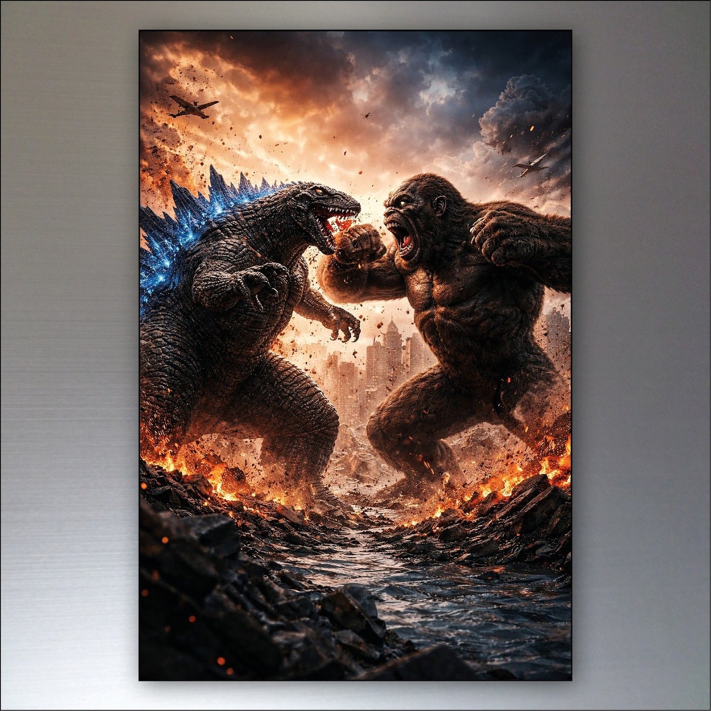 Set of 8 fridge magnets featuring Godzilla and King Kong film poster designs, collectible collectible collection of movie-themed magnets.