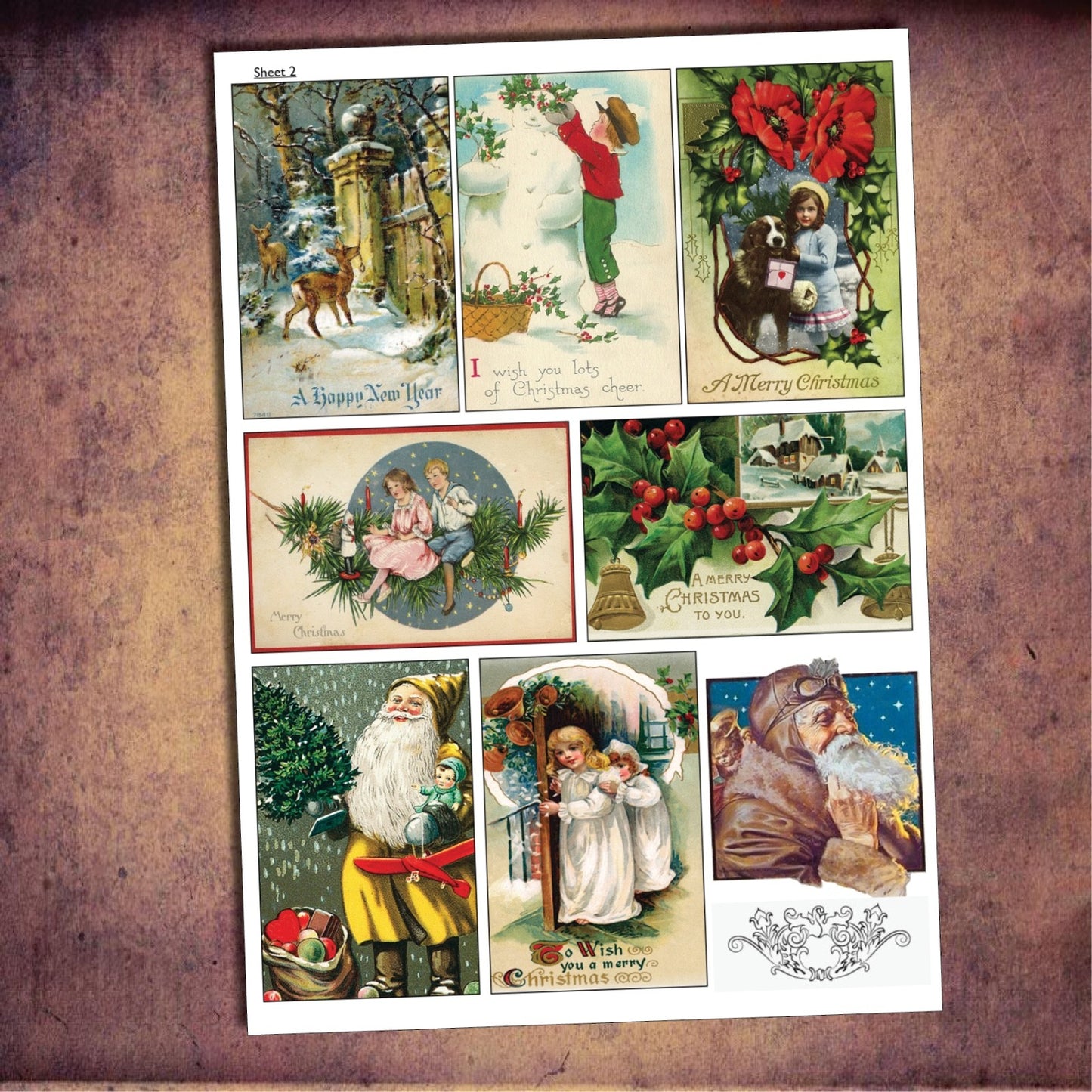 Bubbadoodoo vintage Christmas label craft making self-adhesive A4 sticker sheets with festive holiday designs, 5 sheets included.