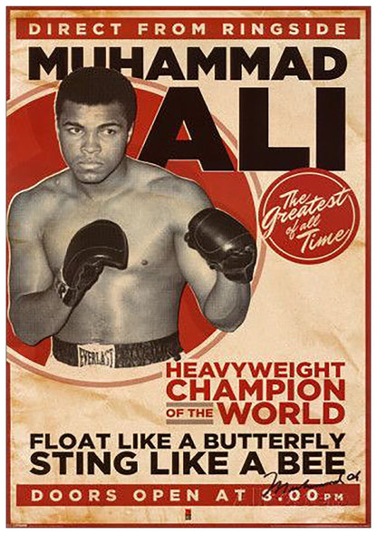 Vintage Muhammad Ali boxing fight poster print by Bubbadoodoo, featuring classic boxing promotional artwork.