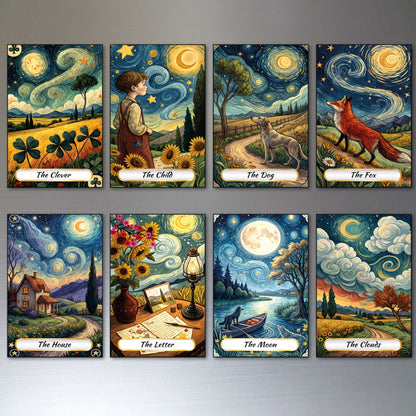 Set of 8 Van Gogh style Tarot card fridge magnets featuring colorful, artistic paintings for decorative kitchen use.