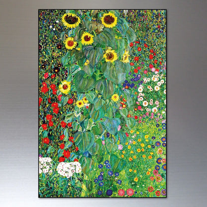 Set of 8 vintage Gustav Klimt fridge magnets featuring detailed art prints on colorful rectangular and square designs.