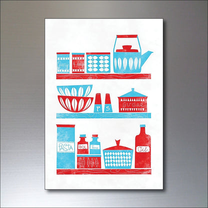 Catherineholm vintage kitchen refrigerator magnets featuring colorful retro art and designs, ideal for kitchen decor.