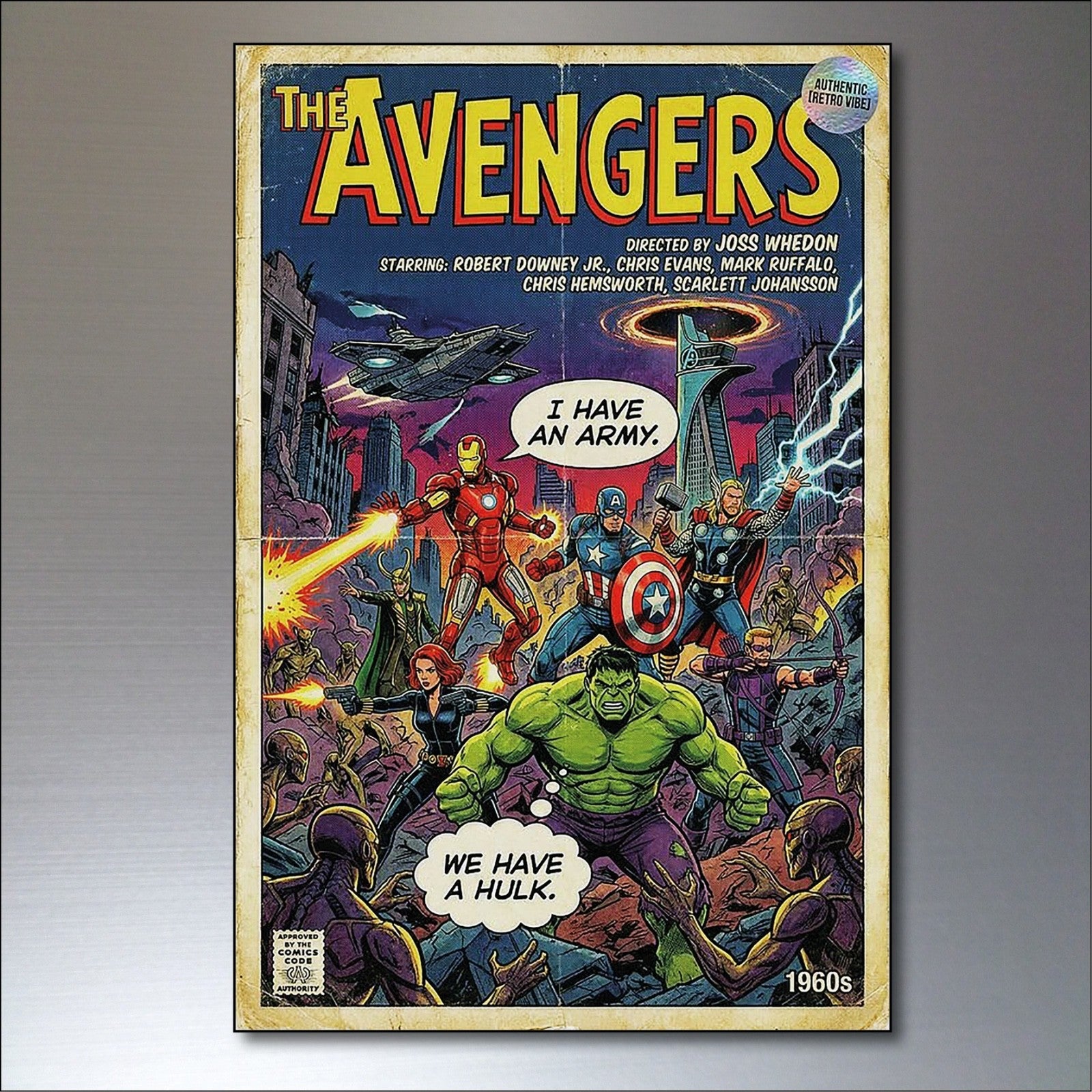 Set of six vintage superhero and villain fridge magnets featuring colorful character illustrations, perfect for decorating your fridge.