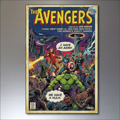 Set of six vintage superhero and villain fridge magnets featuring colorful character illustrations, perfect for decorating your fridge.