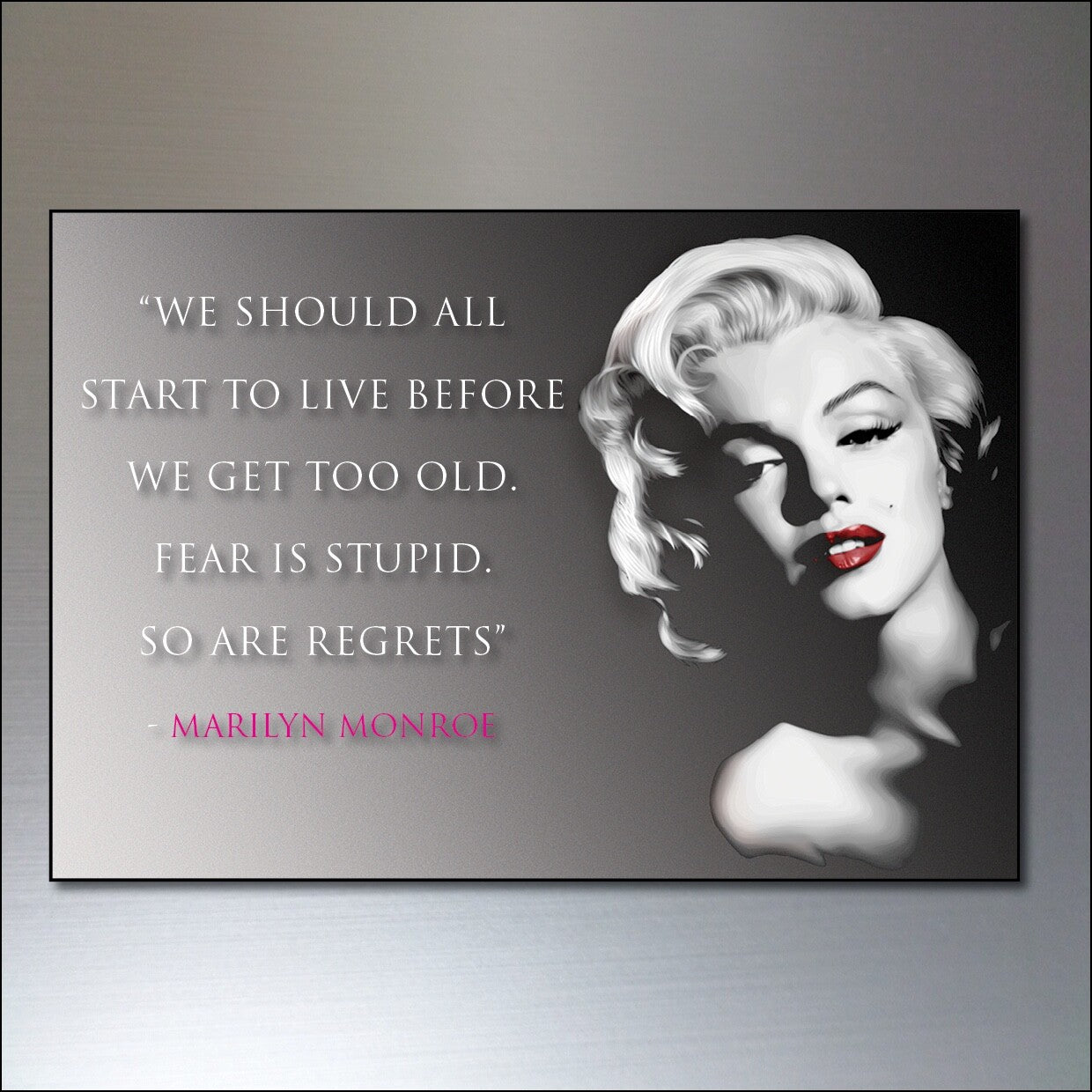 Set of 8 vintage fridge magnets featuring inspirational quotes and celebrity images, unbranded collectible kitchen decor.