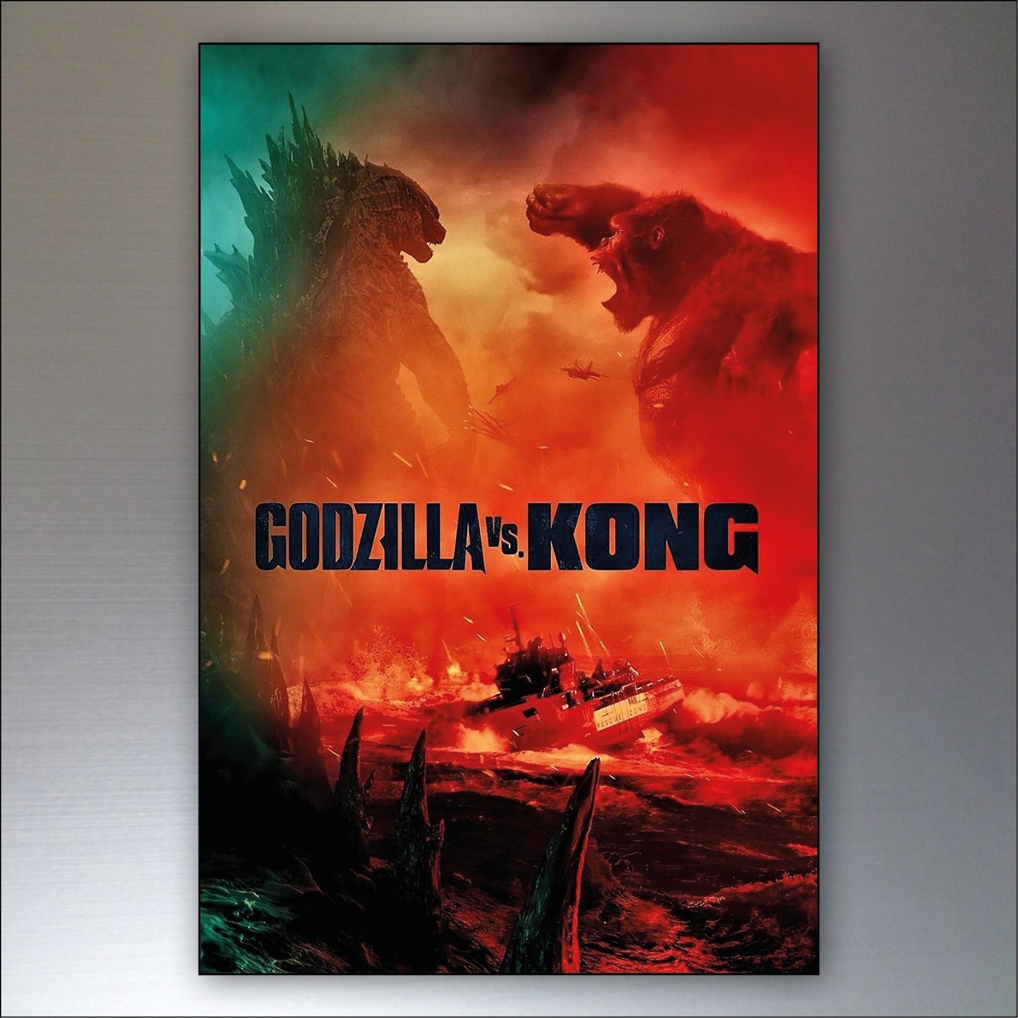 Set of 8 Godzilla vs King Kong film poster fridge magnets, featuring iconic monster images on glossy collections.