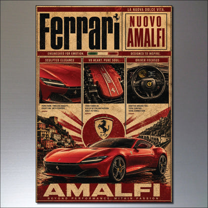 Set of 8 vintage classic car poster fridge magnets featuring retro auto designs, perfect for car enthusiasts and collectors.