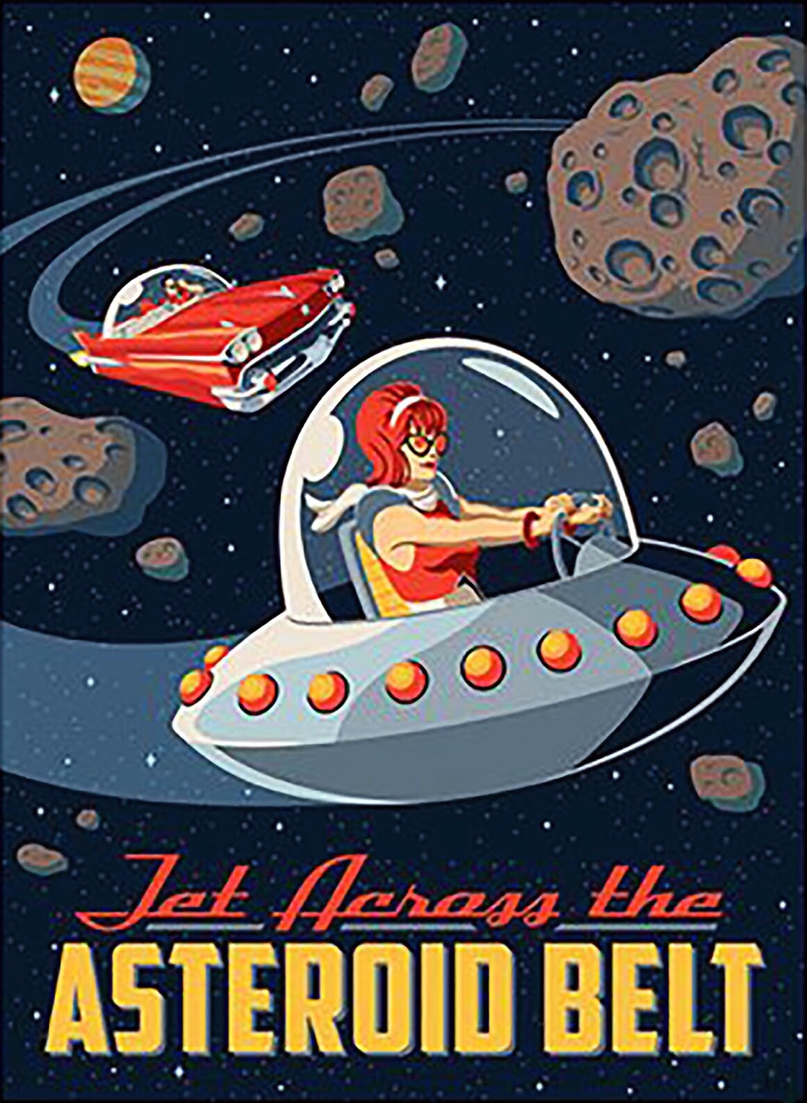 Set of 6 Solar vintage sci-fi magnets featuring retro space travel and science fiction artwork in a nostalgic design.