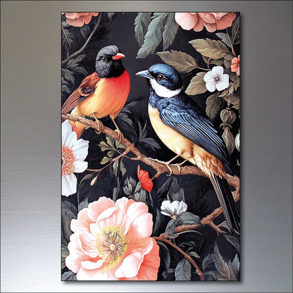Set of 6 vintage Victorian-style Macaw parrot fridge magnets featuring colorful bird illustrations.