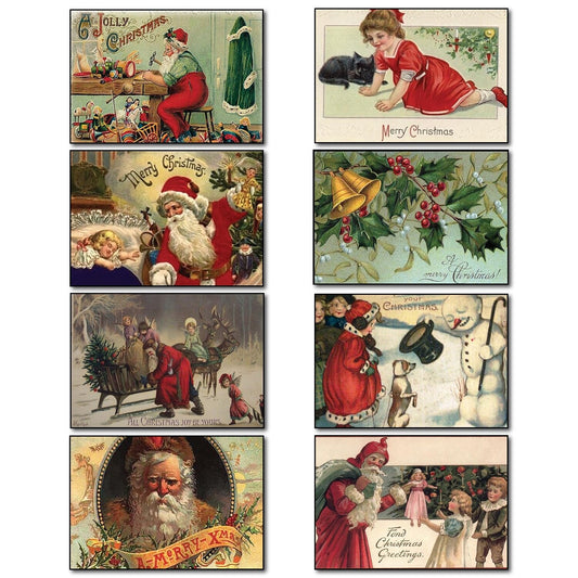 Vintage Victorian Christmas fridge magnets set featuring 8 traditional holiday scenes, crafted by Xmas.