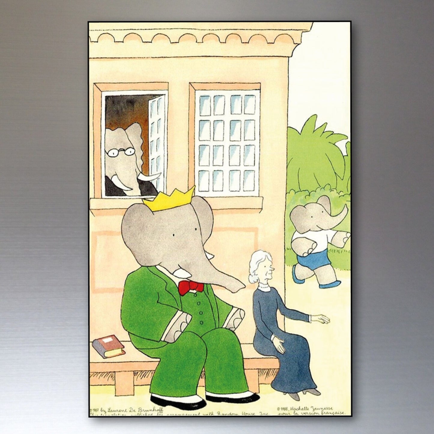 Set of 8 vintage Babar the Elephant fridge magnets featuring French book illustrations, ideal for vintage kitchen decor.