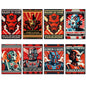 Set of 8 vintage retro sci-fi robot fridge magnets featuring classic robot artwork, perfect for science fiction fans.