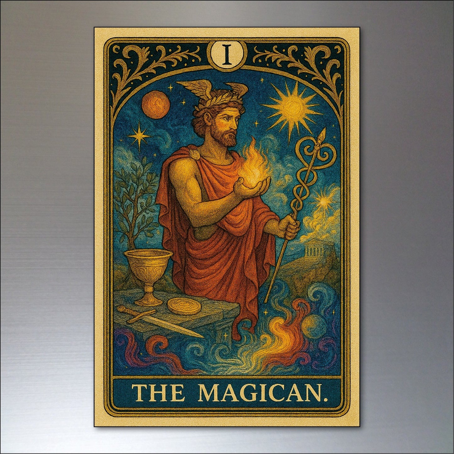 Set of 8 vintage tarot card fridge magnets featuring retro tarot designs, perfect for decorating your kitchen or refrigerator.