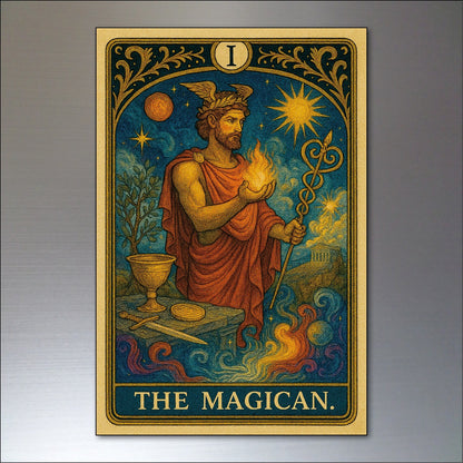 Set of 8 vintage tarot card fridge magnets featuring retro tarot designs, perfect for decorating your kitchen or refrigerator.