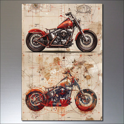 Set of 8 vintage motorbike sketch fridge magnets, unbranded, featuring detailed motorcycle illustrations on magnetic backing.