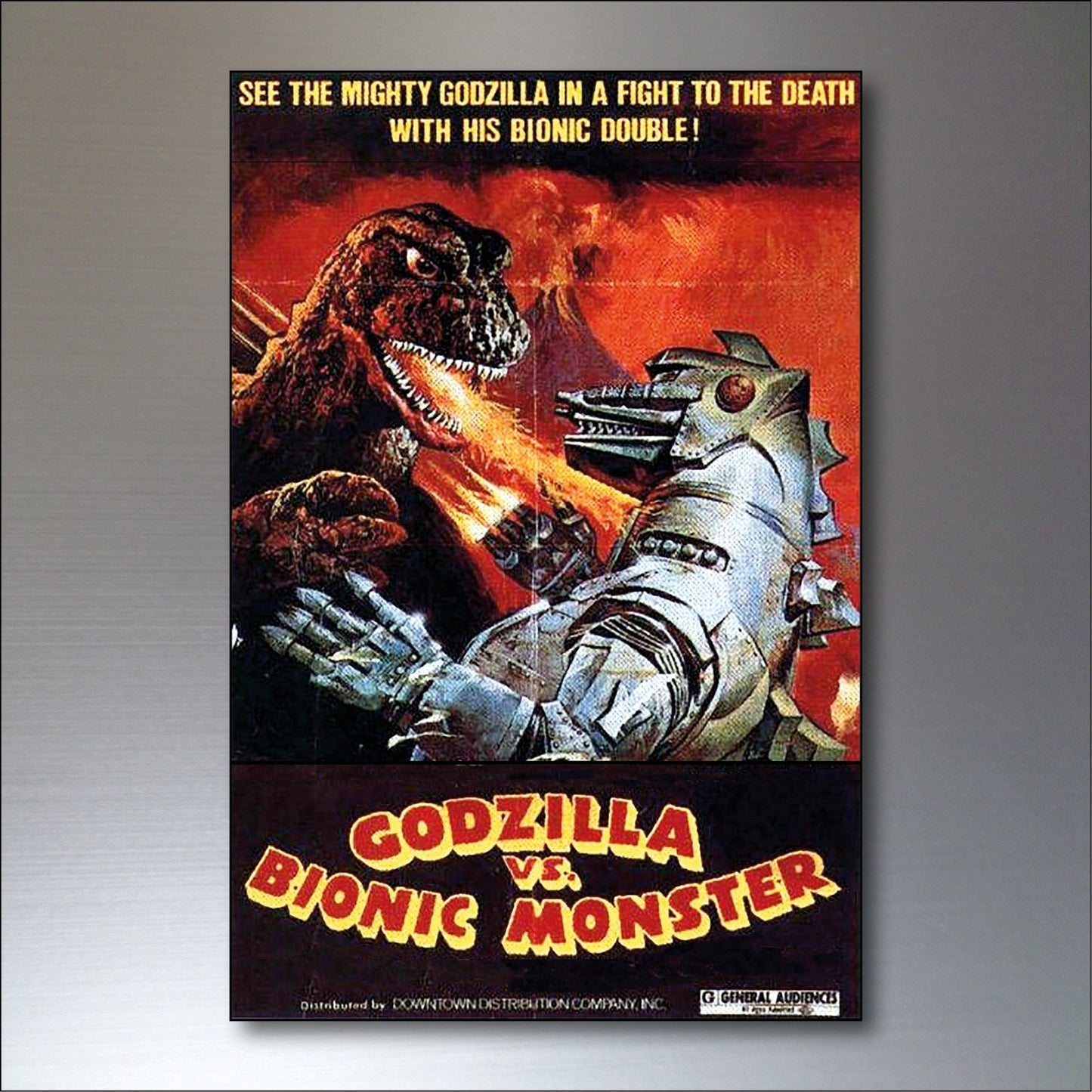 Set of 8 vintage Godzilla film poster fridge magnets featuring classic monster images, perfect for decorating your kitchen or fridge.