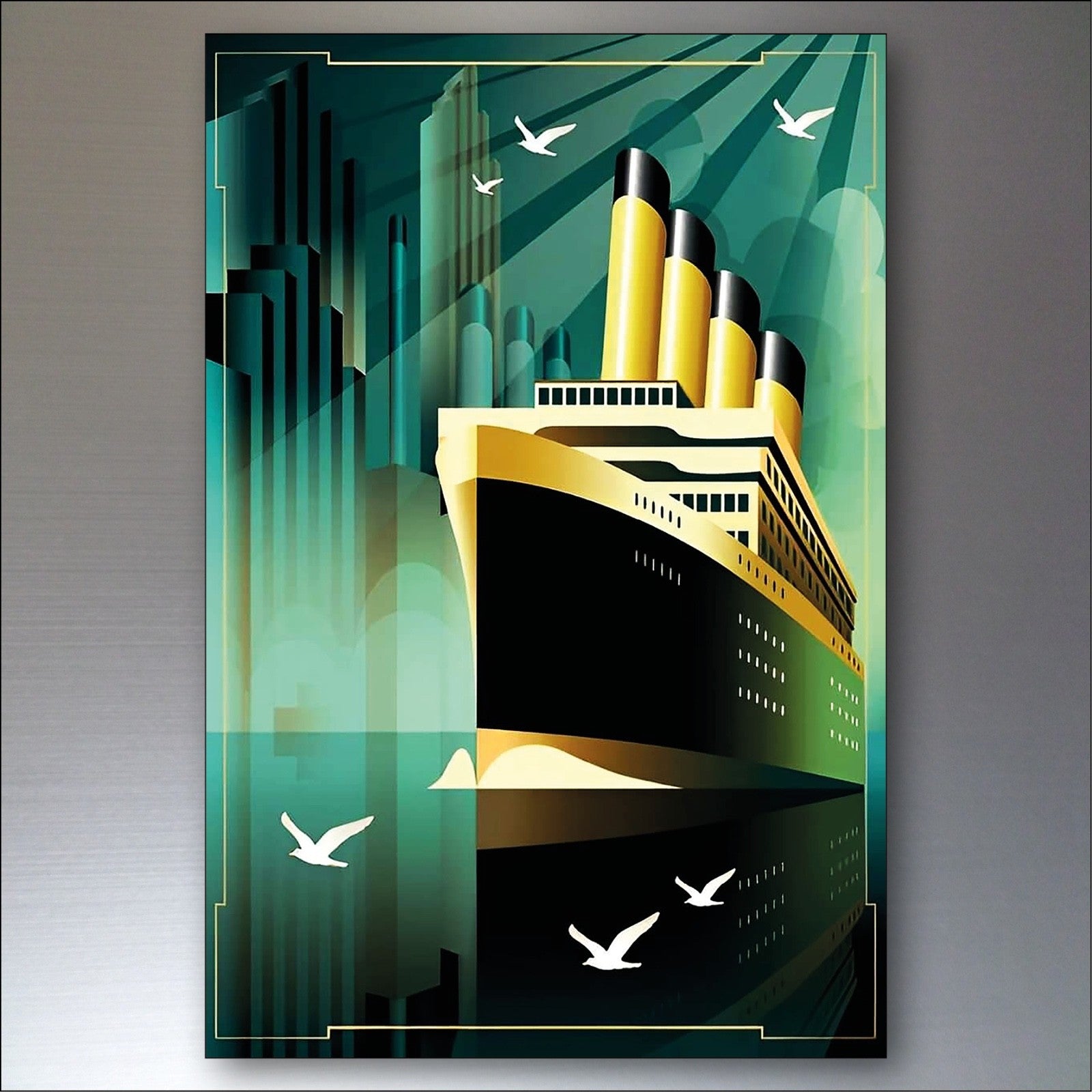 Set of 8 Art Deco Noir style fridge magnets, collectible classic design, featuring elegant black and gold decorative patterns.