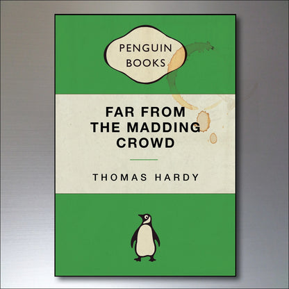 Set of 8 vintage Penguin book cover fridge magnets featuring retro penguin designs, perfect for decorating your kitchen or fridge.