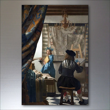 Set of 8 vintage Johannes Vermeer fridge magnets featuring miniature reproductions of Dutch master paintings.