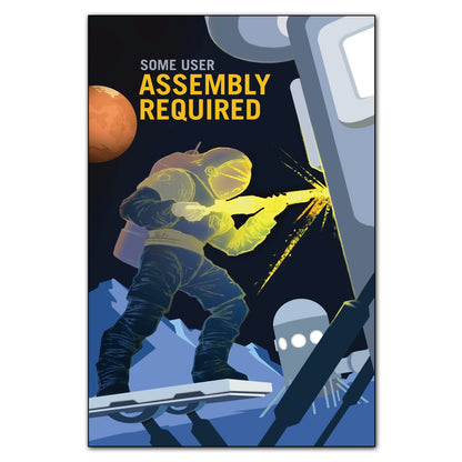 Set of 8 retro sci-fi artwork prints featuring space travel explorers, designed for fridge decor, by Unbranded.