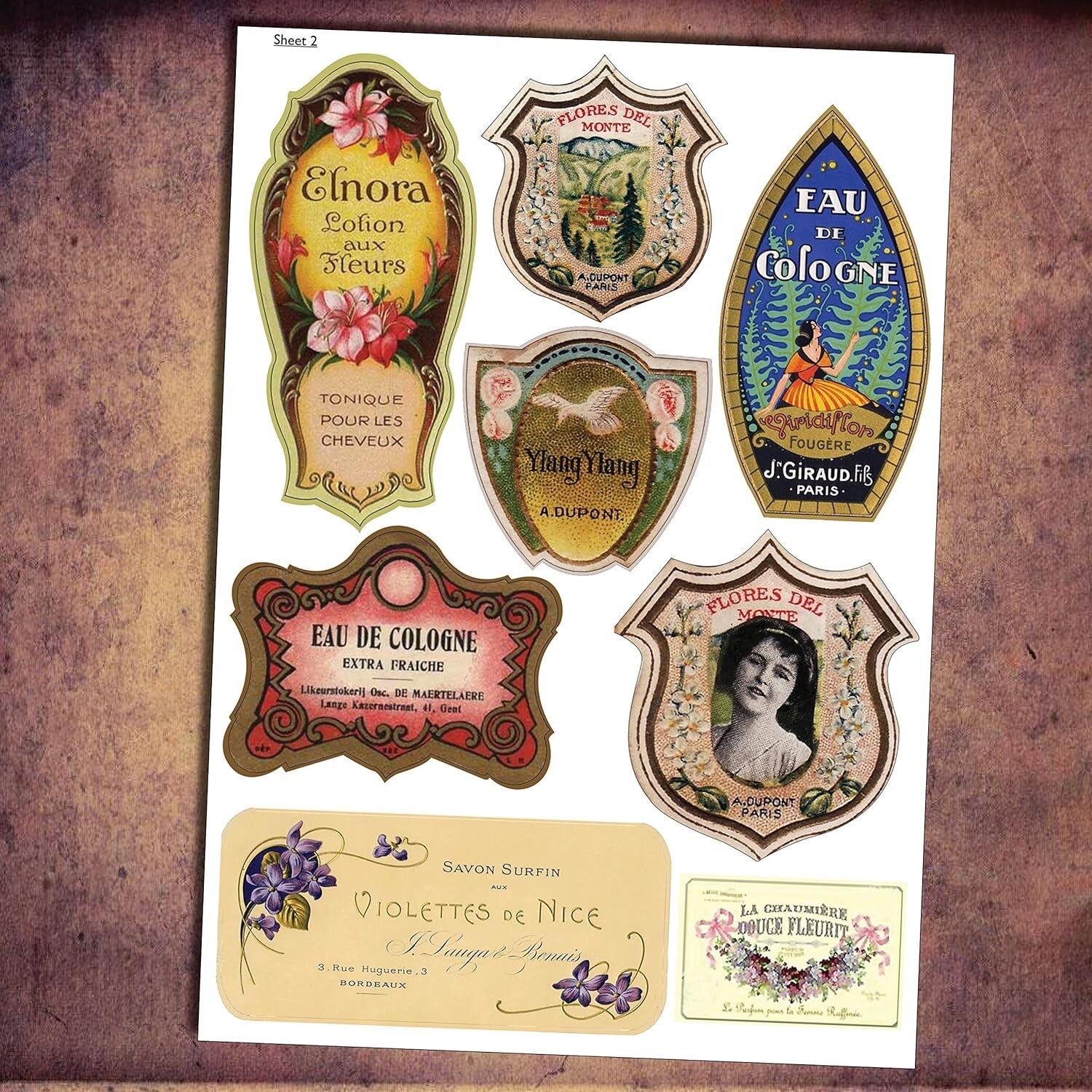 Vintage perfume bottle and toiletries labels, matte DIY arts and crafts retro stickers, unbranded decorative sticker set.