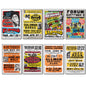 Set of 8 vintage 1960s-70s blues and soul music posters fridge magnets featuring colorful musical artist images and retro designs.