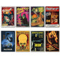 Set of 8 vintage horror film movie poster fridge magnets, featuring classic horror imagery and designs.