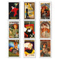 Vintage retro fridge magnet set of 9 by Bubbadoodoo, featuring colorful advert designs on metal magnets displayed on a kitchen surface.