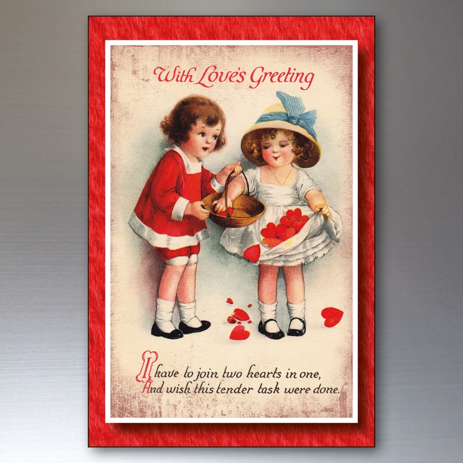 Set of 8 vintage Valentine’s Day fridge magnets featuring classic Valentine cards, by Bubbadoodoo.
