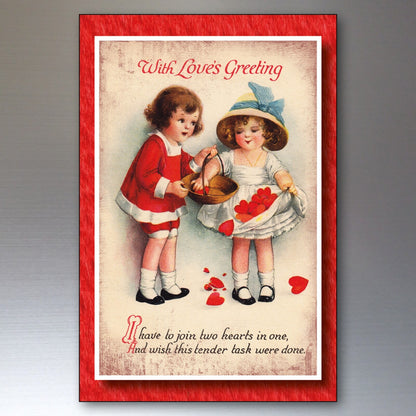 Set of 8 vintage Valentine’s Day fridge magnets featuring classic Valentine cards, by Bubbadoodoo.